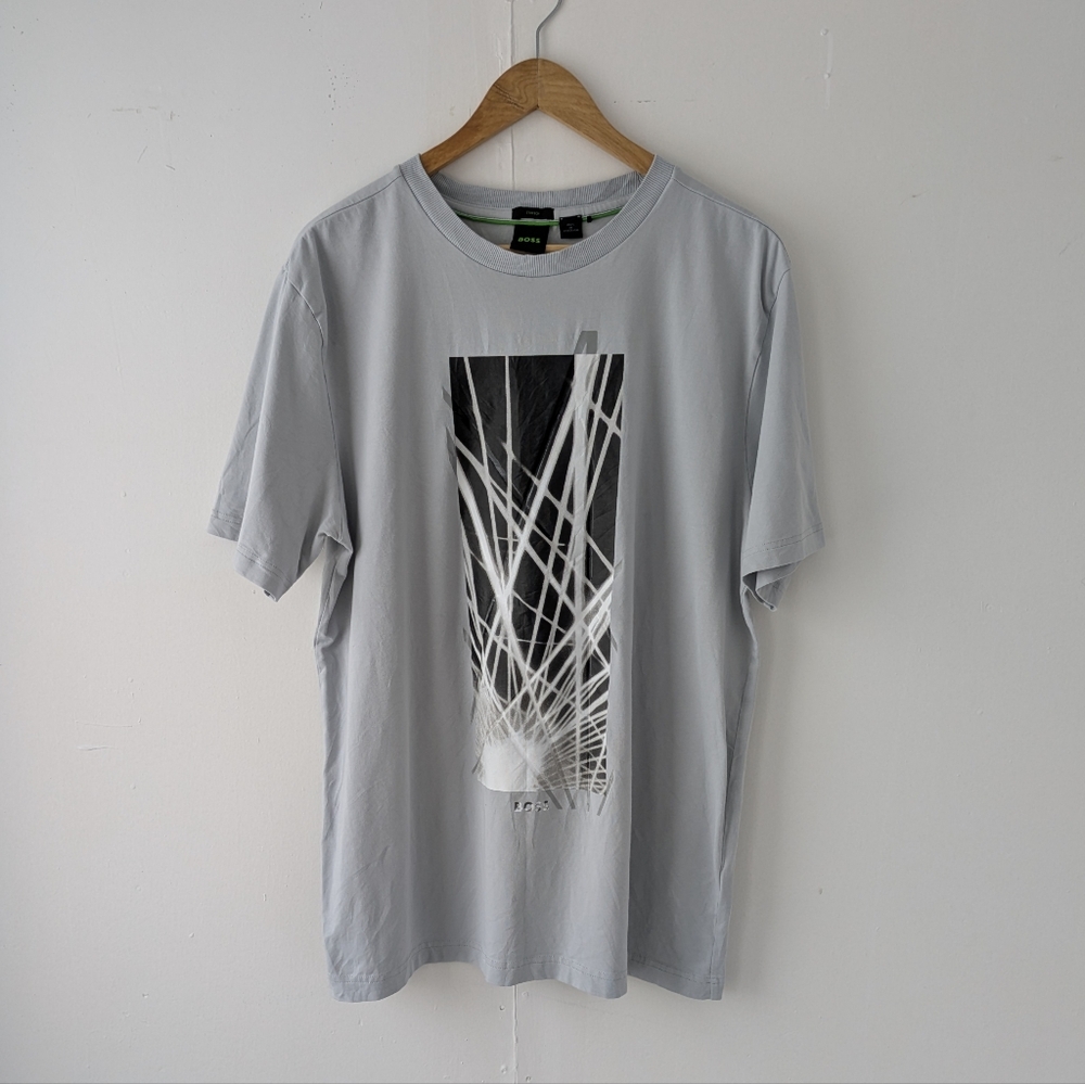 BOSS Hugo Boss Light Gray Abstract T-Shirt Size XL